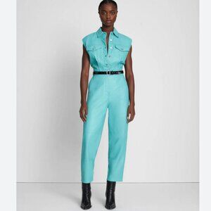 SEVEN 7 FOR ALL MANKIND Leather Sleeveless Balloon Jumpsuit in Atlantis / Small